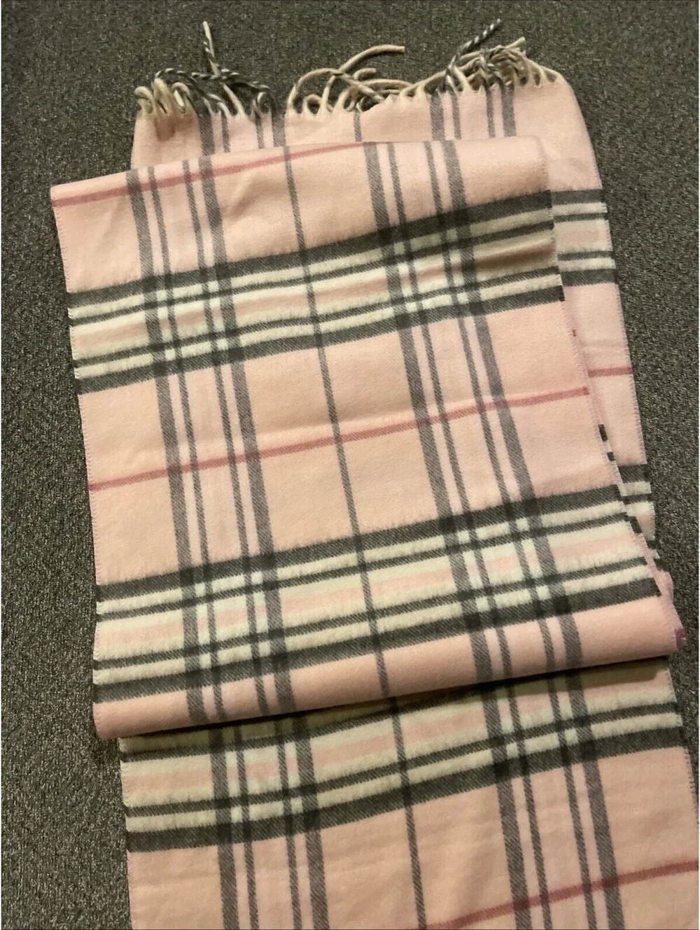 V Fraas Cashmink Scarf Womens Pink Plaid Fringed Made In Germany Very Soft